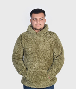 Premium Fleece Sherpa Hoodie - Olive Green