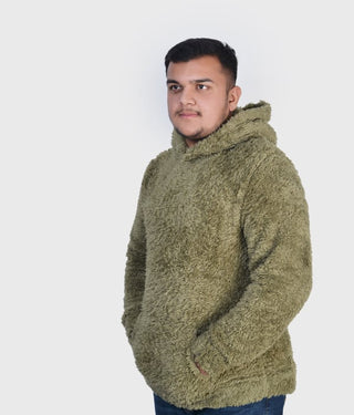 Premium Fleece Sherpa Hoodie - Olive Green